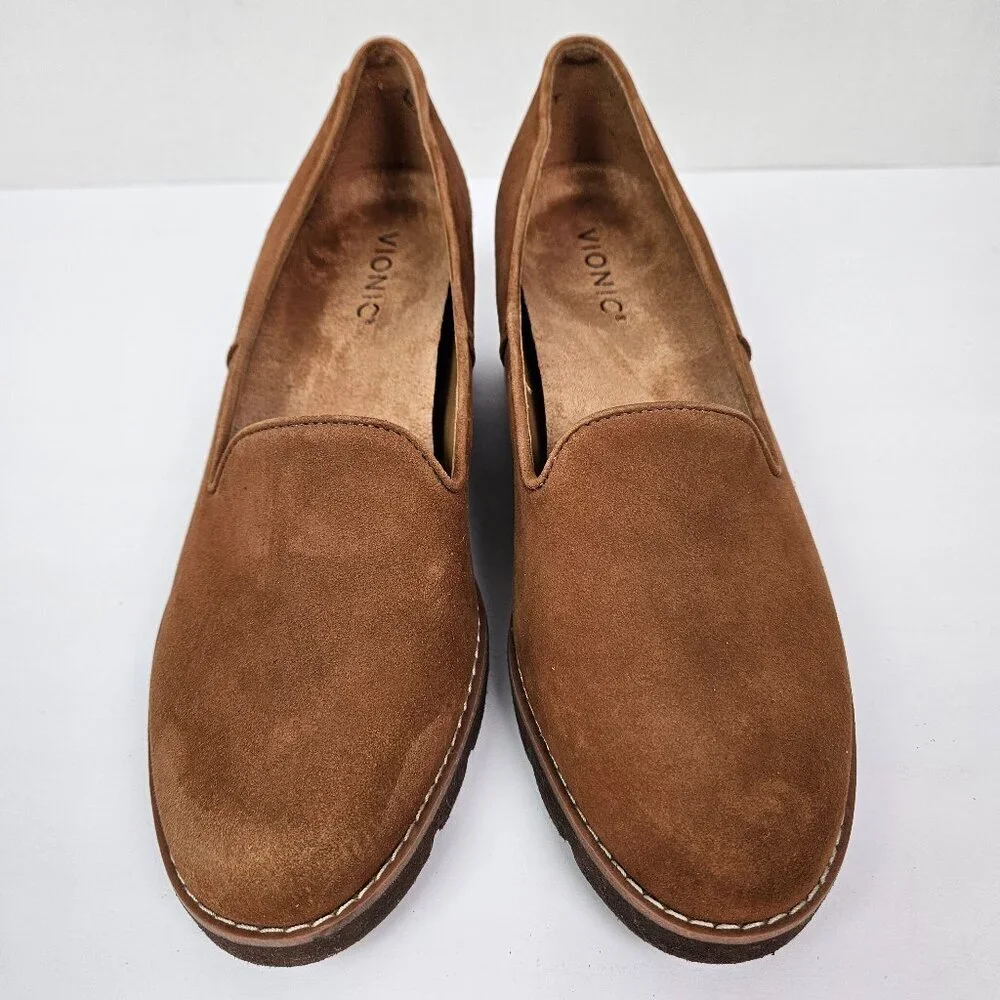 Vionic Brown Suede Willa Wedge Shoes‎ Arch Support Neutral Comfortable Lug Sole
